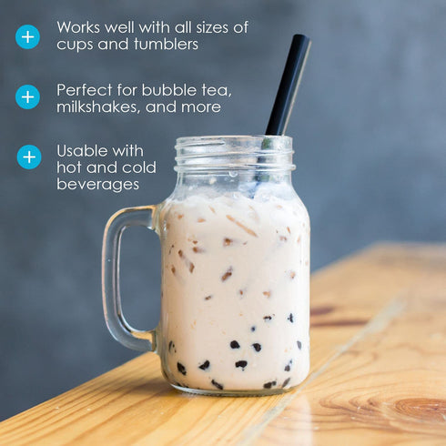 Houseables Boba Straws, Smoothie Straw, Extra Wide & Fat, Black, 100 Pack, 10.5 Inch Long, 0.5" Diameter, Large Jumbo, Polypropylene Plastic, BPA Free, Reuseable for Milkshakes, Tea