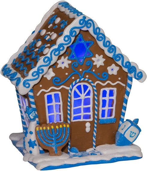 Kurt Adler 8" White and Blue Festive Hanukkah Gingerbread LED House Tabletop Decor