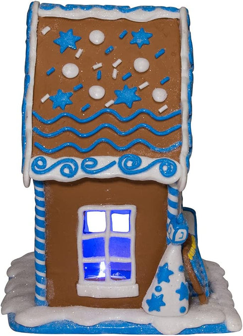 Kurt Adler 8" White and Blue Festive Hanukkah Gingerbread LED House Tabletop Decor