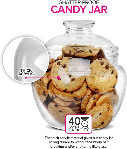 Modern Innovations 40 oz Candy & Cookie Jar with Lid, Premium Acrylic Clear Apothecary Jar, Wedding & Home Décor Centerpiece Cookie Candy Buffet Decorative Kitchen
