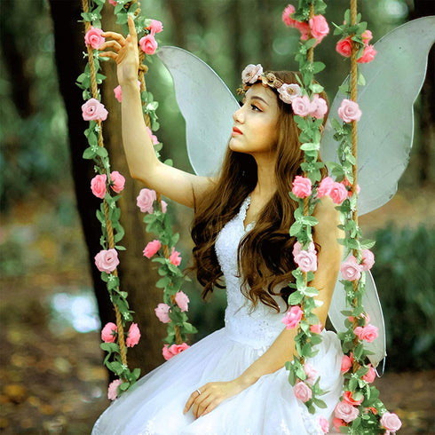 PONKING Artificial Rose Vine Flowers with Green Leaves, 8 Vine Plant 68FT Hanging Fake Flower Garland, Roses Vine for Home Hotel Office Wedding Party Garden Craft Wall Decor (Pink)