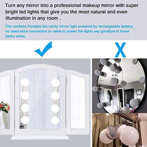 Portable LED Makeup Lights,Cordless Rechargeable Professional LED Vanity Mirror Light with 4 LED Bulbs,Simulated Daylight for Bathroom Makeup Dressing Table Lights,LED Mirror Lights,Dresser Lights