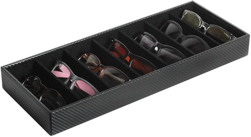 JackCubeDesign 7 Compartments Sunglasses Organizer, Leather Eyelgass Storage Tray Box for Table Desk Drawer (Carbon Design Black, 17.4 x 6.7 x 1.97) - MK378A