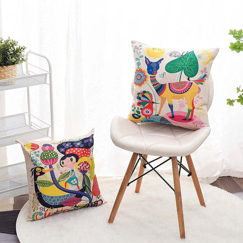 wyooxoo Throw Pillow Covers 18 x 18 Decorative Outdoor Pillow Covers Cushion Covers Kids Cartoon Animal Pillow Cases Set of 4 for Sofa Couch Children Room Bed Chair Home Decor