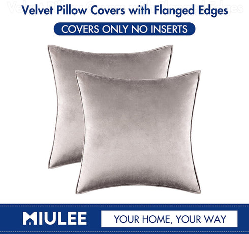 MIULEE Pack of 2 Decorative Velvet Throw Pillow Covers Soft Pillowcase Cozy Soft Square Cushion Coverss Case for Sofa Couch Bedroom Home Decor 22x22 Inch Mix Pink and Grey