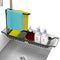 Sponge Holder for Kitchen Sink, Telescopic Sink Storage Rack, Expandable (15.5"-21.3") Sink Caddy Organizer with Dishcloth Towel Holder, Stainless Steel Over Sink Holder for Home (Black)