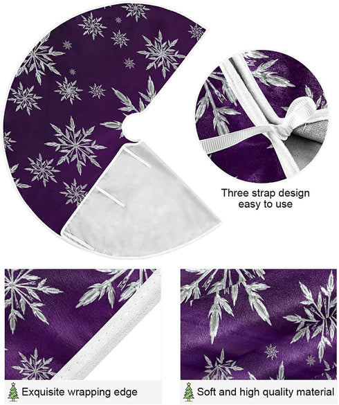 Vozoza Christmas Snowflake Purple Tree Skirt, Seasonal Tree Mat Holiday Party Supplies Ornaments Indoor Outdoor Decorations for Tabletop Trees 35.4 Inches B02X20046