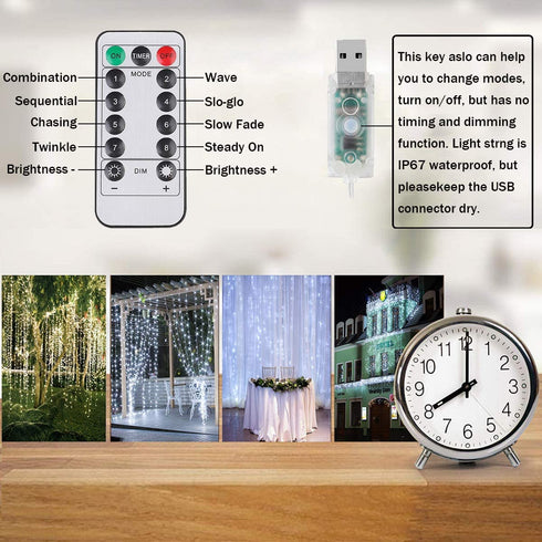 SUPERNIGHT LED Curtain Lights, Window Curtain Twinkle String Lights for Patio,Bedroom, Wedding, Party, Thanksgiving Day, Christmas Decoration (9.8 x 9.8 ft, 300LEDs, 8 Modes, Timer, Cool White)