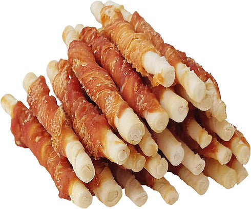 MON2SUN Dog Rawhide Twist Chicken Hide Sticks 5 Inch 25 Count for Puppy and Small Dogs