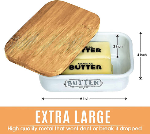 ThePerfectPicks Farmhouse Butter Dish with Lid for Countertop, Butter Keeper & Holder, Butter Container for Fridge with Wooden Freshness Seal, Enhance Kitchen Decor, Holds Two Sticks of Butter