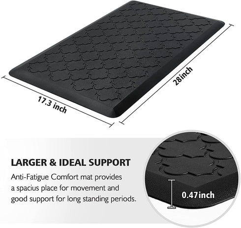 WiseLife Kitchen Mat Cushioned Anti Fatigue Floor Mat,17.3"x28", Thick Non Slip Waterproof Kitchen Rugs and Mats,Heavy Duty Foam Standing Mat for Kitchen,Floor,Home,Office,Desk,Sink,Laundry, Black