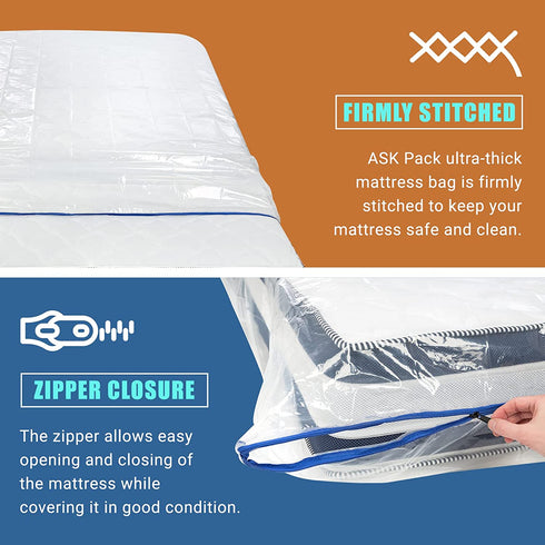 King/California King - Mattress Bag Enhanced with Zipper 6 mil Ultra Thick for Moving & Long-Term Storage - Tear Resistant and Waterproof - Ultra Heavy Duty