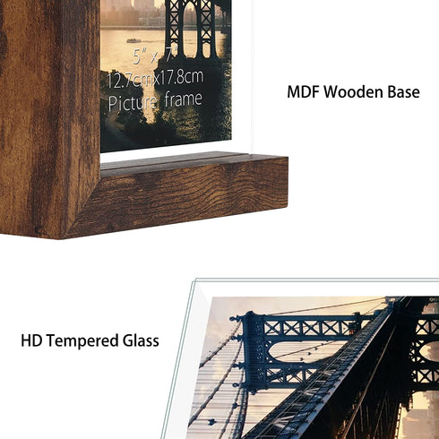 5x7 Picture Frames Set of 2, Double Sided Frame Display Holder with Rustic L Shaped Horizontal Vertical Stand for 5 by 7 Photo, Desktop or Tabletop Decor