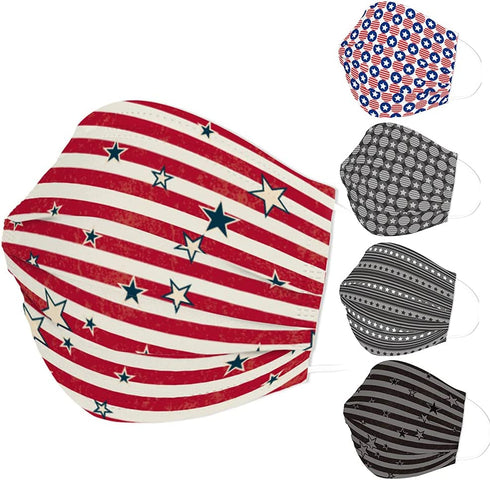 Edaren 50 Pack Disposable Face Masks with Designs, Paper Printed Masks for Women Men, 3 Ply Colorful Cute Masks Adults USA Flag