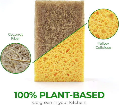AIRNEX 18 Pack Biodegradable Natural Kitchen Sponge - Compostable Cellulose and Coconut Walnut Scrubber Sponge - Eco Friendly Sponges for Dishes