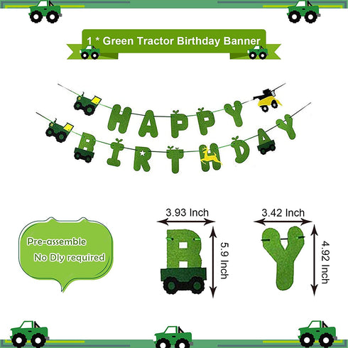 PRATYUS Farm Green Tractor First Birthday Party Decoration With Green Birthday Banner,Baby Crown Hat, Tie and Cake Topper for Baby Girl Boy Photo Booth Props