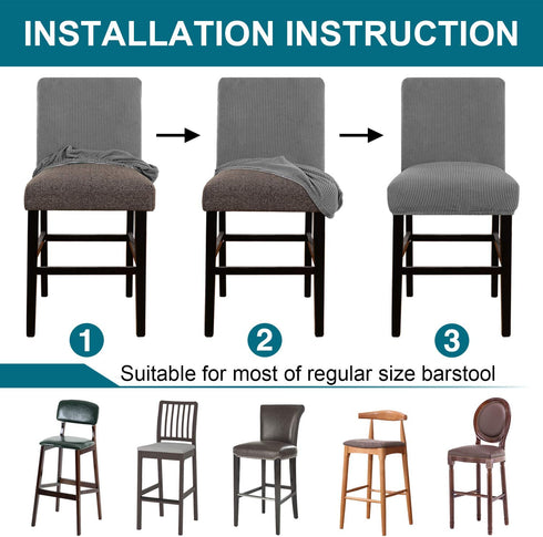 Turquoize Stretch Bar Stool Cover Counter Stool Pub Chair Slipcover for Dining Room Cafe Barstool Slipcover Removable Furniture Chair Seat Cover Jacquard Fabric with Elastic Bottom Set of 2,Dove