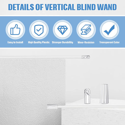 17 Inches Blind Wand Vertical Blinds Replacement Parts Blind Opener Accessory Vertical Wand Control Handle Stick Clear Window Blind Wand Replacement with Hooks and Grips Rod (2 Sets)