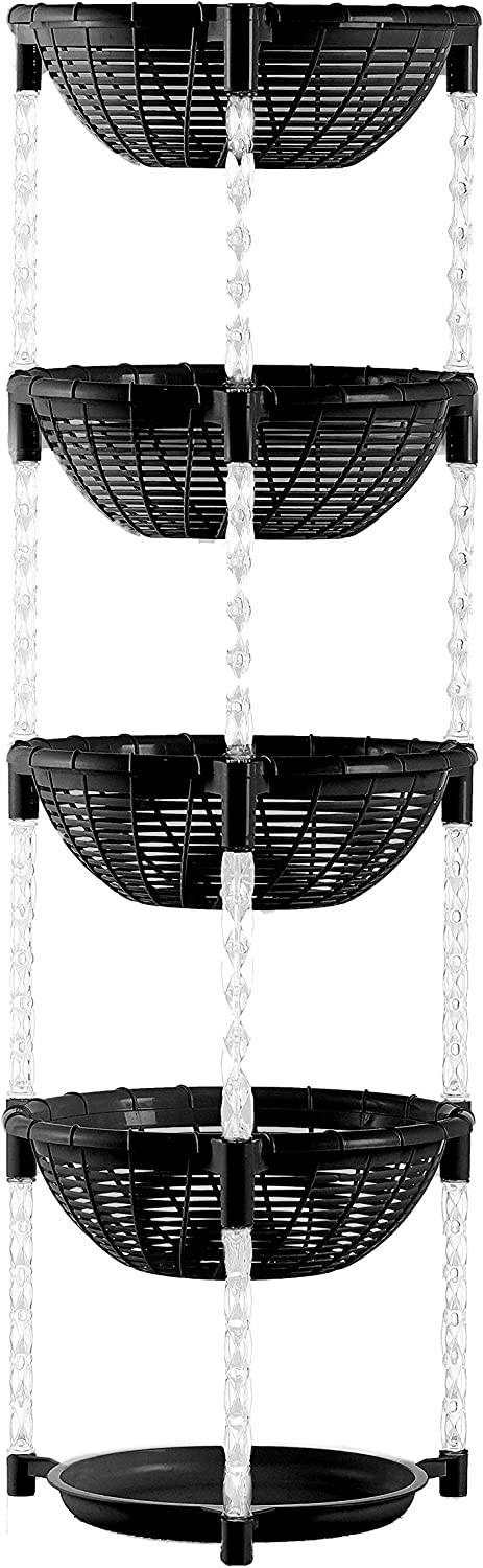 Uncluttered Designs Stacking Basket Bins (4 Tier + Plate) for Kitchen Cabinet, Pantry, Closet, Bedroom, Bathroom Organization & Storage (Black)
