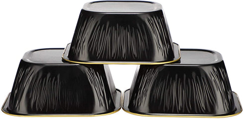 Cupcake Cups with Lids, EUSOAR 8oz 50pcs Disposable Desserts Flan, 3.5x2.7x1.6" Baking Cups with Lids, Aluminum Foil Desserts Cupcake Flan, Catering Gathering Shower Favor-Black Gold