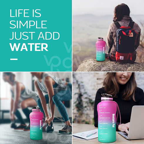 Venture Pal Half Gallon/64oz Motivational Water Bottle with Time Marker & Removable Strainer, Leakproof BPA Free Water Jug to Remind You Drink More Water, Hydrate in Style
