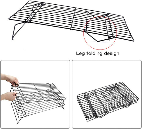 Cooling Rack, Lainrrew 3 Tier Stackable Baking Rack Stainless Steel Wire Cooking Rack for Cooking Roasting Cooling, Collapsible & Foldable, Dishwasher & Oven Safe