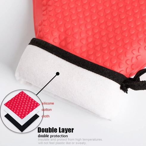 Loveuing Kitchen Oven Gloves - Silicone and Cotton Double-Layer Heat Resistant Oven Mitts/BBQ Gloves/Grill Gloves - Perfect for Baking and Grilling