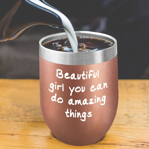 Beautiful Girl You Can Do Amazing Things Tumbler Cup Encouragement Inspirational Gift for Women Daughter Sister Friend Colleague Christmas Birthday Present,gifts for women, gifts for mom