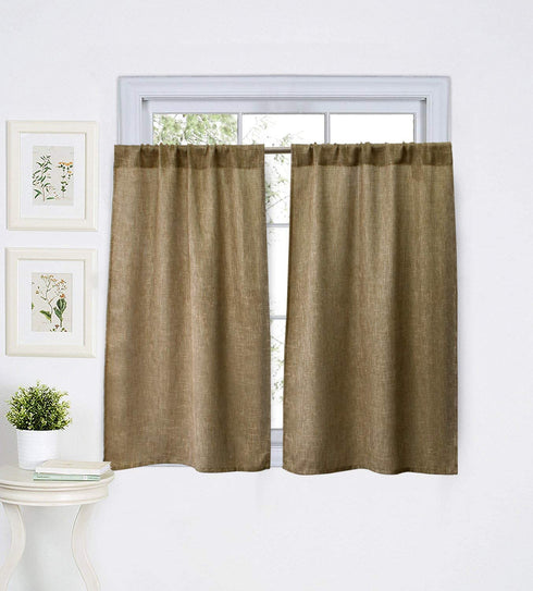 Valea Home Soft Burlap Short Curtains Rustic Natural Tan Rod Pocket Curtain Panels for Small Window 45 inch Length Cafe Kitchen Curtains, 2 Panels