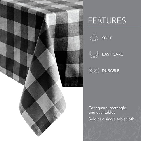 Elrene Home Fashions Farmhouse Living Buffalo Check Tablecloth, 52" x 52", Black/White