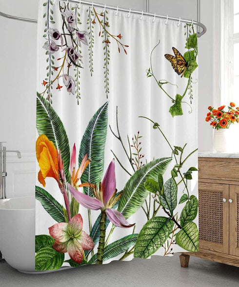 wtisan Shower Curtain Floral,Tropical Shower Curtain,Waterproof Fabric Shower Curtains for Bathroom with 12 Plastic Hooks, 60x72 Inch