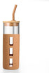 tronco Glass Tumbler with Bamboo Lid and Straw,24OZ Reusable Iced Coffee Cup,Smoothie Cups,Glass Travel Water Bottle,See Through Silicone Sleeve With Measurement,Dishwasfer Safe,Spill Proof