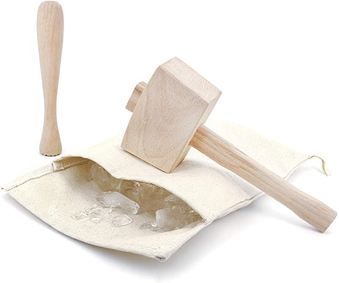 Pack of 2 Professional Lewis Bags and 1 Piece Ice Mallet,1pc Muddler Bar Tool Set Reusable Canvas Crushed Ice Bags for Home Party Bar Kitchen Dried Ice Crushing