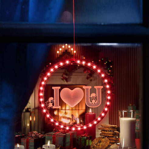 Valentines Day Window Decorative Light Backdrop String Lights Decorative Red Love Valentine Lights for Windows Pathway Patio Bedroom Party Holiday Wall Decoration (I Love U)