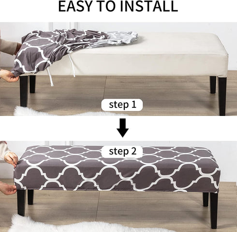 Dining Room Bench Covers Stretch Spandex Upholstered Bench Slipcover Thicker Printed Non Slip with Security Straps Rectangular Bench Protector for Bedroom Living Room,Dark Gray