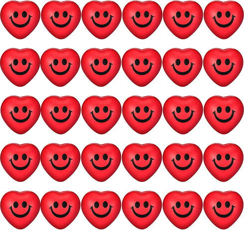 30 Pieces Heart Smile Funny Face Stress Balls, Mini Foam Ball, Stress Relief Smile Balls for School Carnival Reward, Valentine Party Bag Gift Fillers
