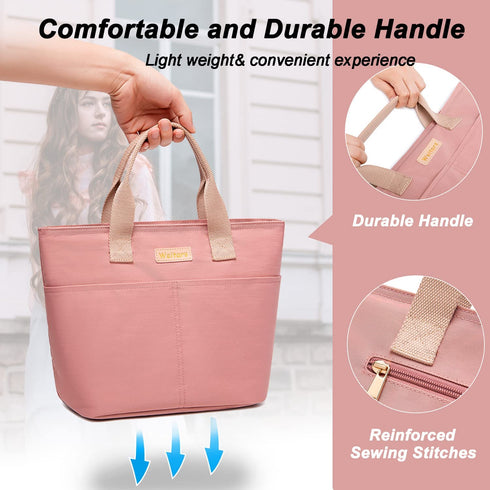 Weitars Lunch Bag For Women Girl,Small Lunch Bag Tote Thermal Cooler Bag Snacks Leakproof Insulated Lunch Purse College Work Picnic/ Hiking/ Beach/ Fishing/ Boating (Pink))