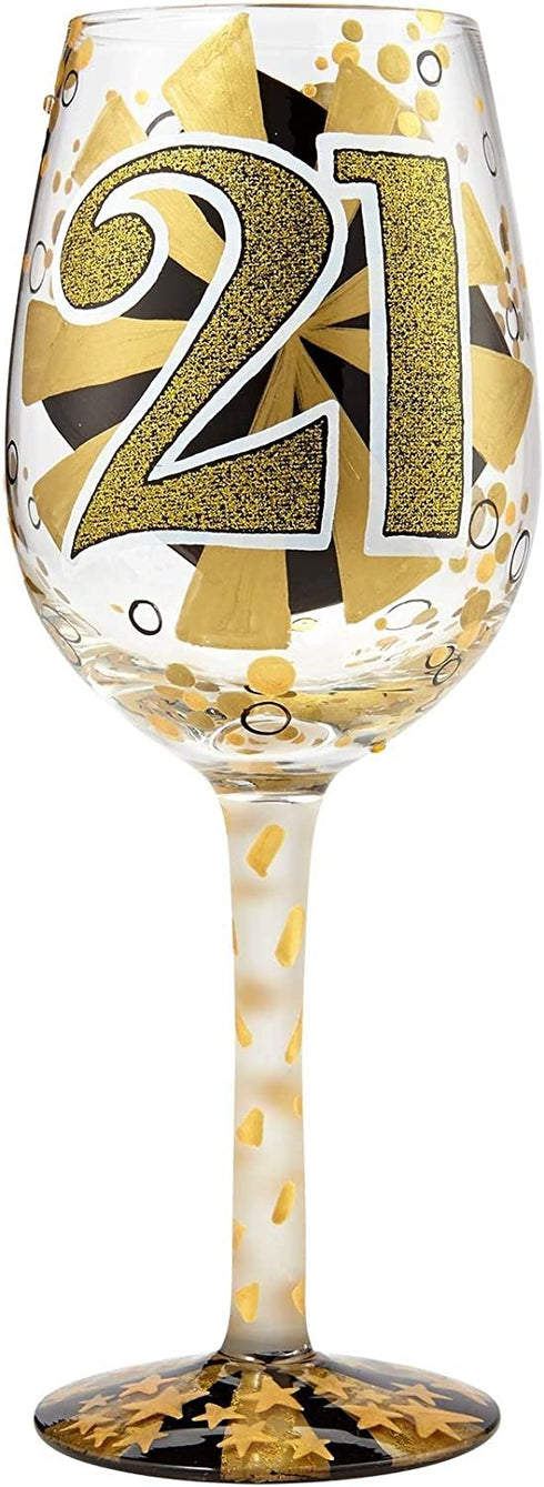 Designs by Lolita œ21st Birthday? Hand-Painted Artisan Wine Glass, 15 oz