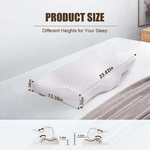 Ximoon Contour Memory Foam Pillow, Cervical Pillows for Sleeping, Orthopedic Pillow for Neck Pain Relief Odorless Ergonomic Bed Pillow for Side, Back and Stomach Sleeper with Washable Pillowcase