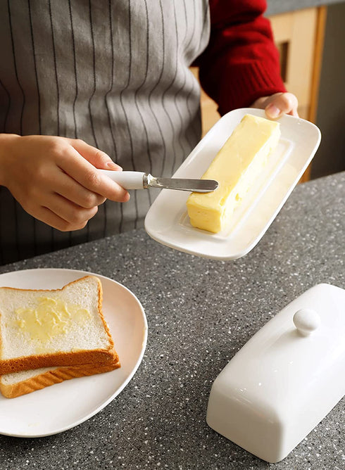 Sweese 307.101 Porcelain Butter Dish with Lid, Perfect for East West Coast Butter, White