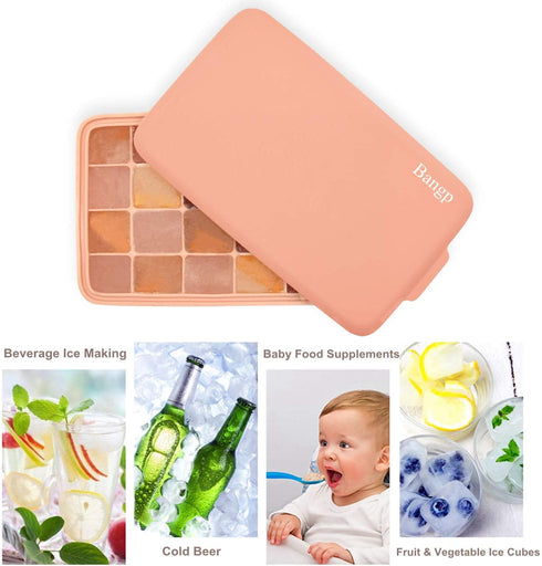 Bangp Premium Ice Cube Trays 2 Pack,Easy-Release Silicone Ice Cube Tray,24 Ice Cube Trays for Freezer With Lid,Ice Trays for Freezer, Stackable & BPA Free,for Chilled Food,Whiskey,Cocktail,Drinks