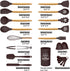 Kinfayv Silicone Cooking Utensils Kitchen Utensil Set, 21 PCS Wooden Handle Nontoxic BPA Free Silicone Spoon Spatula Turner Tongs Kitchen Gadgets Utensil Set for Nonstick Cookware with Holder (Coffee)