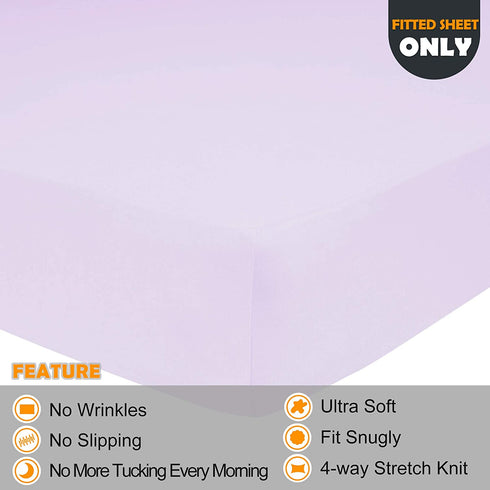 N&Y HOME King Size Fitted Sheet Only - 4-Way Stretch Jersey Knit, T-Shirt Feeling & Ultra Soft, Wrinkle Free, Non-Slip & Snug Fit for Mattress (Deep: 5"-13") - Pale Purple, King