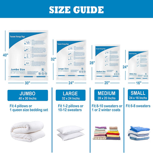 Vacuum Storage Bags 7 pack, Space Saver Sealer Bags for Clothes Blankets Comforters with Hand Pump (Large)