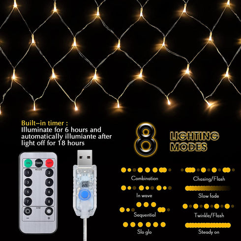 Hanging Photo Display 3.3x3.3 Ft, 75 LED Net Photo Clips String Light with 25 Clips and Remote, 8 Modes USB Operated Fairy Lights for Home Bedroom Indoor Wall Decoration (Warm White)