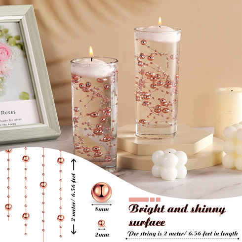 157 Feet 24 Strings Pearl String for Floating Candles Highlight Faux Pearl for Vase Filler for Wedding Dinning Table Party Home Centerpieces (Rose Gold)