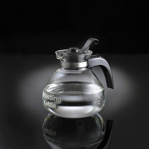 CAF‰ BREW COLLECTION High End Borosilicate Glass Stove Top Whistling Tea Kettle - Best BPA Free Kettle - Best Heat Resistant Glass Tea Kettle - 12 Cup Stovetop Glass Whistling Tea Kettle by Medelco