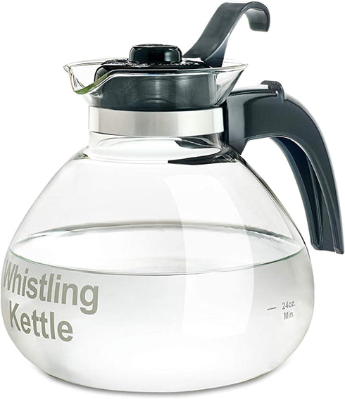 CAF‰ BREW COLLECTION High End Borosilicate Glass Stove Top Whistling Tea Kettle - Best BPA Free Kettle - Best Heat Resistant Glass Tea Kettle - 12 Cup Stovetop Glass Whistling Tea Kettle by Medelco