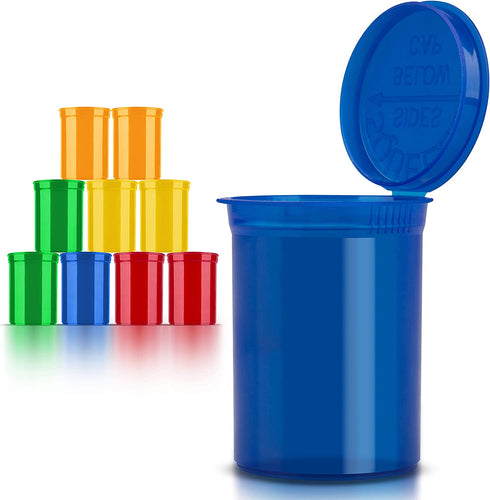 Empty Pill Bottles with Caps - Airtight 30 Dram Pop Top Bottles - Prescription Medicine Container - Multi Use for Herbs, Candy, Crafts, and More - 10 Pack Transparent Multi Color