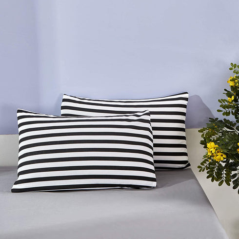 Wellboo Black Striped Pillowcases King Women Men Black and White Striped Pillow Cases Cotton Adults Teens Vertical Stripes Comforter Pillow Covers Black Striped Pillow Shams Envelope Closure 2 PCS